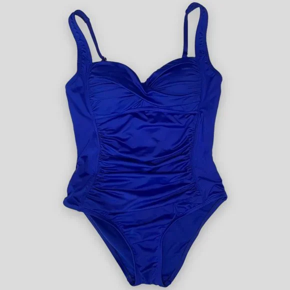 Liz Claiborne Cobalt Blue One Piece Swimsuit with Ruched Waist - Picture 4 of 10